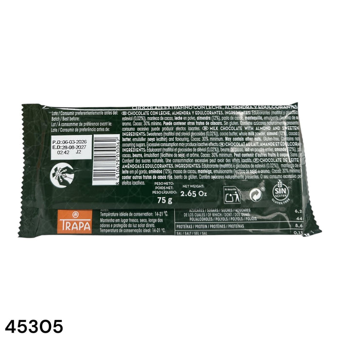 Trapa - 輕甜杏仁朱古力(甜菊配方) - 75g